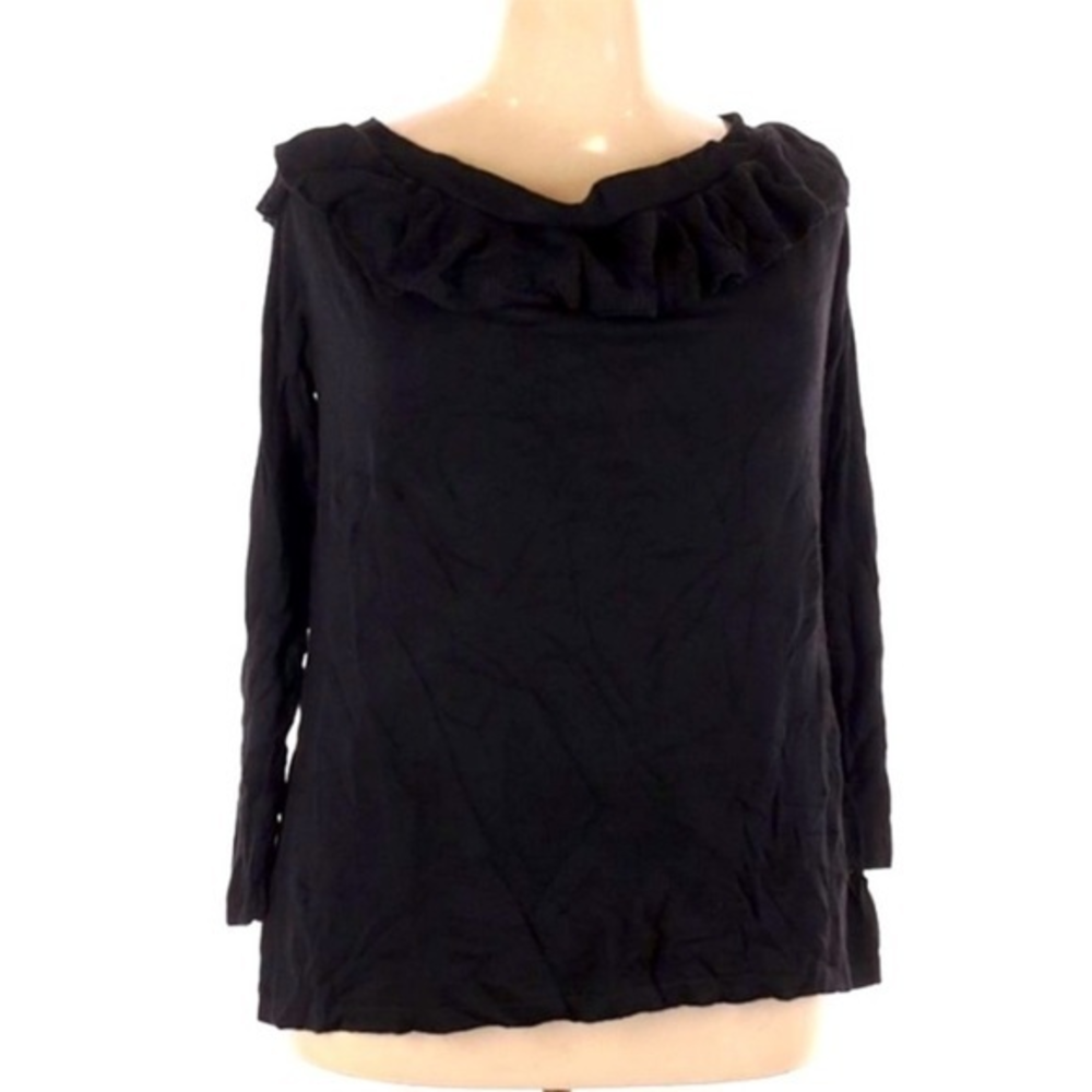 Jessica London 18/20 black ruffle neckline off shoulder 3/4 sleeves sweater